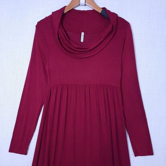 Mother Bee Maternity Maxi Dress Size Small Long Sleeve Cowl Neck Maroon Stretch - Picture 9 of 14